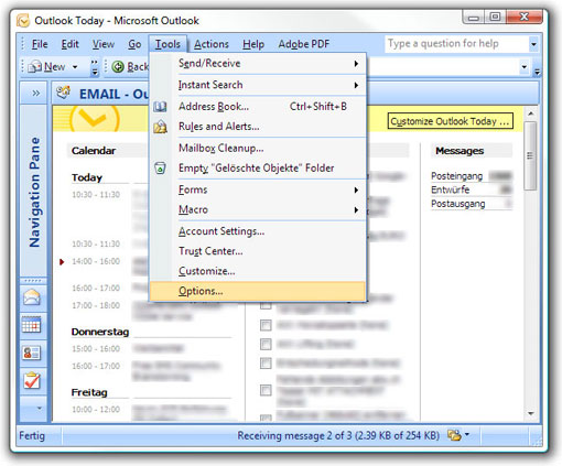 Open Outlook 2007 options.