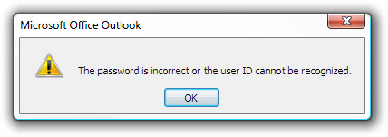 Password incorrect or user ID not recognized.